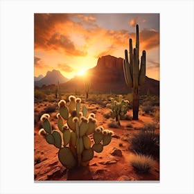Cactus Sunset In The Desert Canvas Print