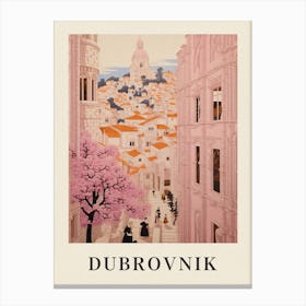 Dubrovnik Croatia 4 Vintage Pink Travel Illustration Poster Canvas Print