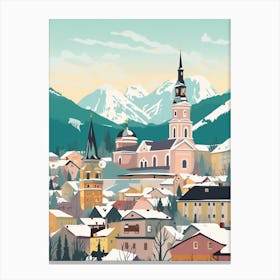 Vintage Winter Travel Illustration Salzburg Austria 5 Canvas Print