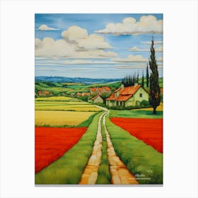 Green plains, distant hills, country houses,renewal and hope,life,spring acrylic colors.24 Canvas Print