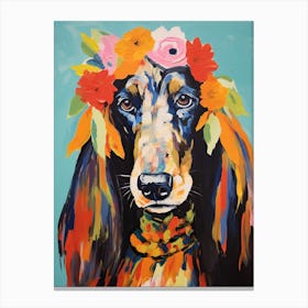 Afghan Hound Portrait With A Flower Crown, Matisse Painting Style 2 Canvas Print