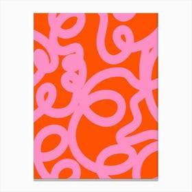Retro Lines Abstract Brush Shapes Pink And Orange Canvas Print
