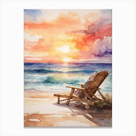 Beach Chair At Sunset Canvas Print