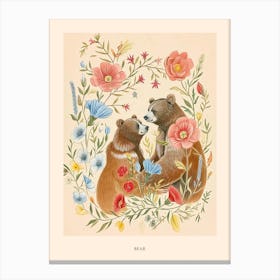 Folksy Floral Animal Drawing Bear 4 Poster Canvas Print