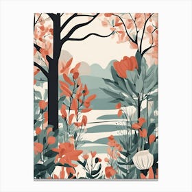 Autumn Landscape With Trees And Flowers Canvas Print