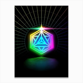 Neon Geometric Glyph in Candy Blue and Pink with Rainbow Sparkle on Black n.0411 Canvas Print