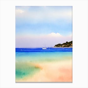 Cala Bassa Beach, Ibiza, Spain Watercolour Canvas Print