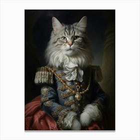 Royal Cat In Blue Rococo Style 3 Canvas Print