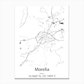 Morelia,Mexico Minimalist Map Canvas Print