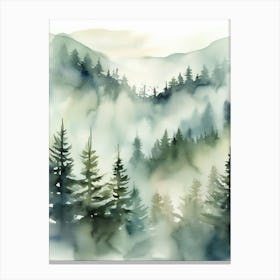 Appalachian Mountains of Misty Pines Watercolor Print of Evergreen Forest..133 Canvas Print