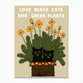 Love Black Cats And Green Plants 1 Canvas Print