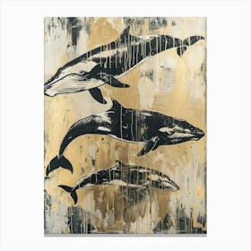 Whale Gold Effect Collage 3 Canvas Print