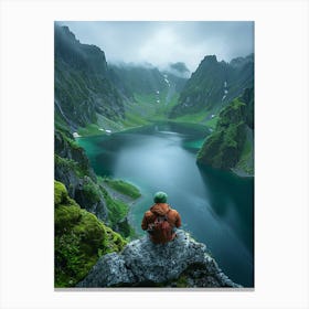 Man Looking At A Lake Canvas Print