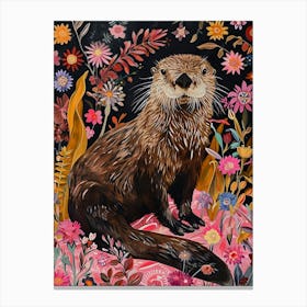 Floral Animal Painting Sea Otter 3 Canvas Print