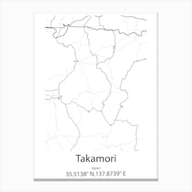 Takamori,Japan Minimalist Map Canvas Print