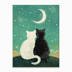 Two Cats Looking At The Moon 6 Canvas Print