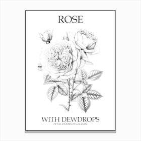 Rose With Dewdrops Line Drawing 1 Poster Canvas Print