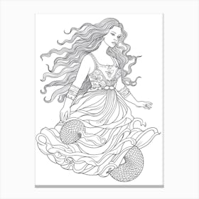 Line Art Inspired By The Birth Of Venus 7 Canvas Print