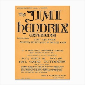 Jimi Hendrix Experience 1970 Sacramento California Handbill Flyer (Usa) Canvas Print