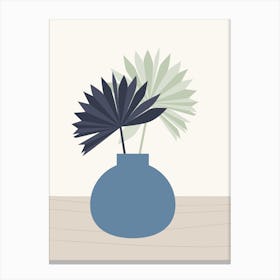 Vase With Two Fan Palm Leaves 1 Canvas Print