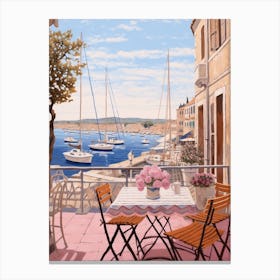 Saint Tropez France 4 Vintage Pink Travel Illustration Canvas Print