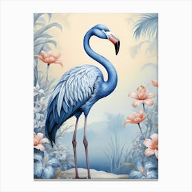 Floral Blue Flamingo Painting (26) Canvas Print