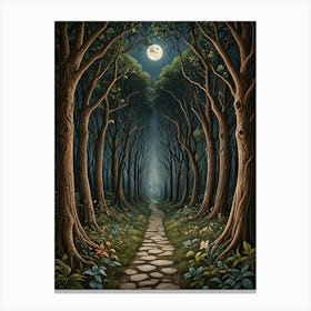 Moonlit Path Through The Woods Canvas Print