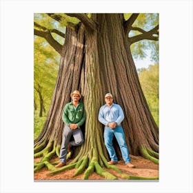 Two Men In Front Of A Tree Canvas Print