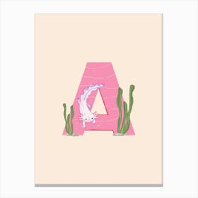 Letter A Axolotl Canvas Print