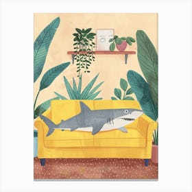 Shark Lying On The Sofa In The Living Room Pastel Watercolour 2 Canvas Print