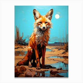 Red Fox Desert Painting 1 Canvas Print