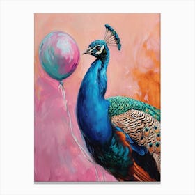 Cute Peacock With Balloon Canvas Print