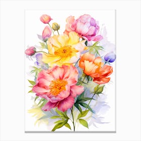 Peony With Sunset In Watercolors (6) Canvas Print