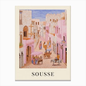 Sousse Tunisia 3 Vintage Pink Travel Illustration Poster Canvas Print