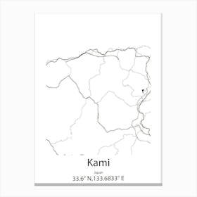 Kami,Japan Minimalist Map Canvas Print