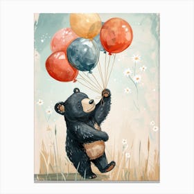 American Black Bear Holding Balloons Storybook Illustration 1 Canvas Print