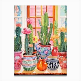 Cactus Painting Maximalist Still Life Notocactus 4 Canvas Print