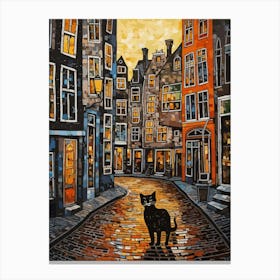 Painting Of Amsterdam With A Cat In The Style Of Gustav Klimt 4 Canvas Print