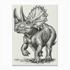 Triceratops Black & White Dinosaur Illustration Canvas Print