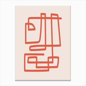 Daily Commute Red In Cream Canvas Line Art Print