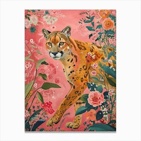 Floral Animal Painting Cougar 4 Canvas Print