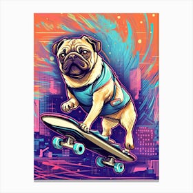 Pug Dog Skateboarding Illustration 1 Canvas Print