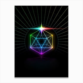Neon Geometric Glyph in Candy Blue and Pink with Rainbow Sparkle on Black n.0087 Canvas Print
