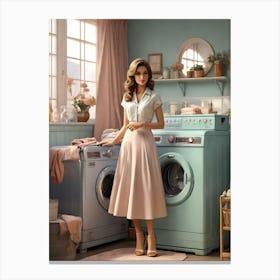 Woman In A Washing Machine Canvas Print