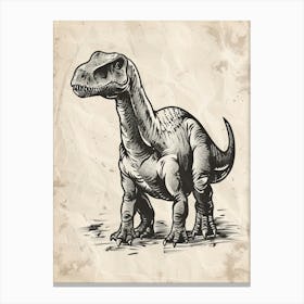 Giganotosaurus Dinosaur Black Ink Illustration 4 Canvas Print