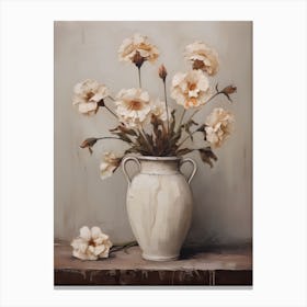 Carnation, Autumn Fall Flowers Sitting In A White Vase, Farmhouse Style 4 Canvas Print