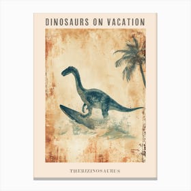 Vintage Therizinosaurus Dinosaur On A Surf Board 2 Poster Canvas Print