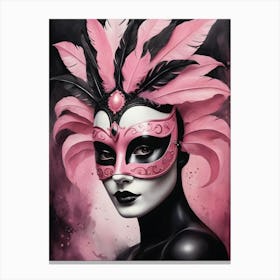 A Woman In A Carnival Mask, Pink And Black (4) Canvas Print