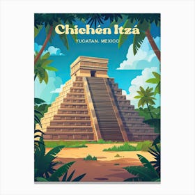 Chichen Itza Pyramid Travel Art Illustration Leinwandbild