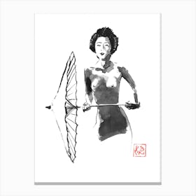 Nude Geisha And Umbrella Canvas Print